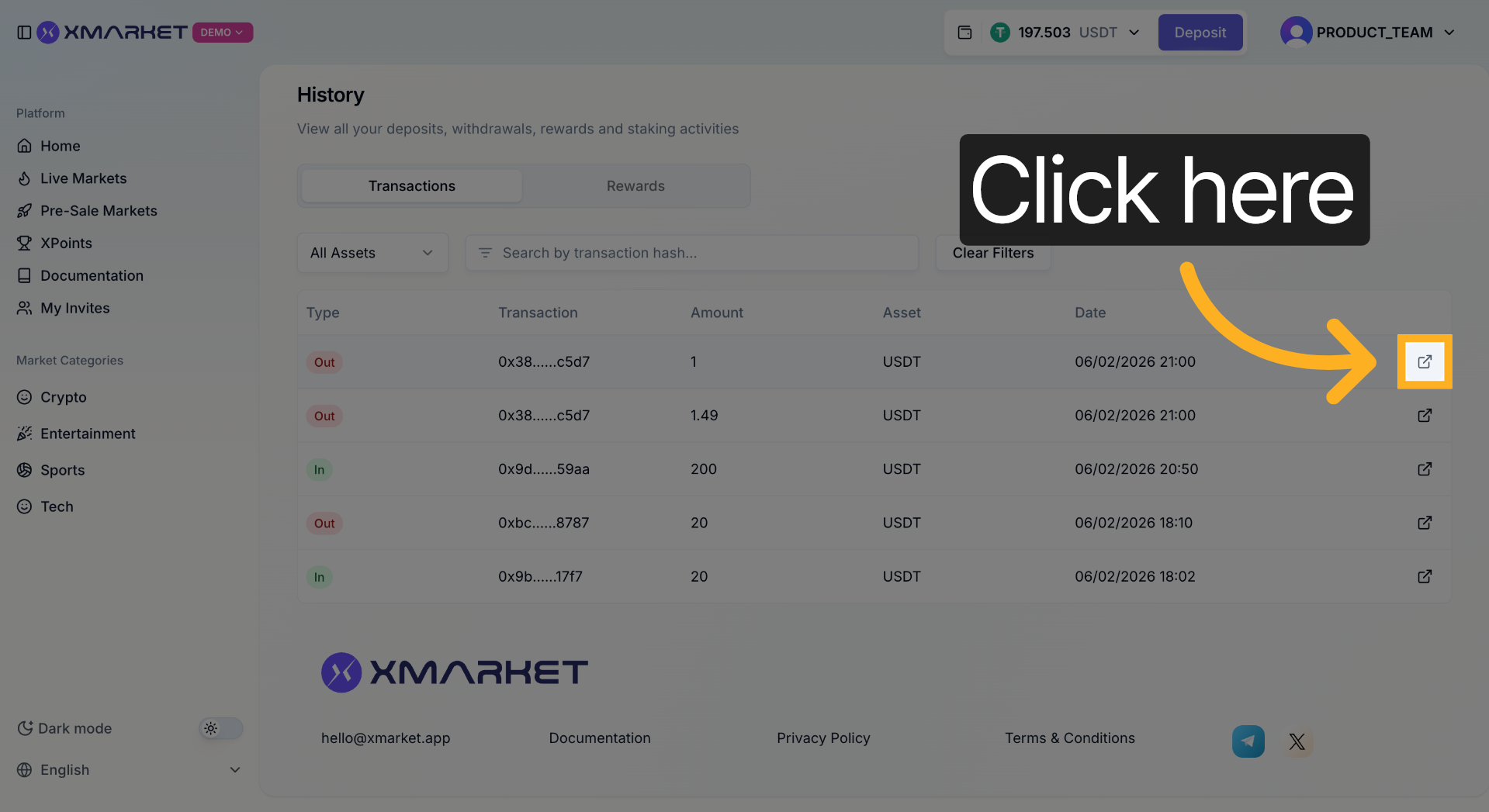 Transaction hash link to blockchain explorer
